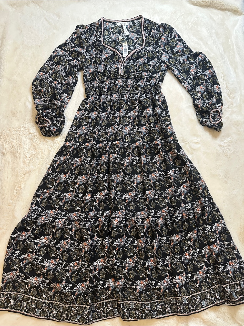 Max Studio Black Floral Maxi Dress with Multicolor Leaf Print